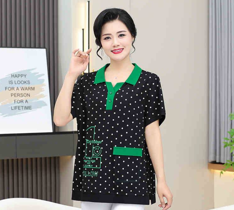 【買一送一】洋氣波點短袖T卹,材質柔軟舒適,很高級~品質可放心,不挑年齡身材!售後有保障,可退換貨!